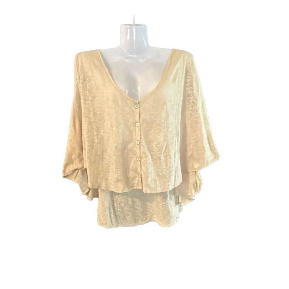 Free People Sheer Layered Tank Top | Flowing Batwing Style | Cream | Oversized